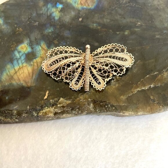 VTG Sterling Silver 950 Dainty Spun Silver Butterfly Brooch Pin - Picture 8 of 13